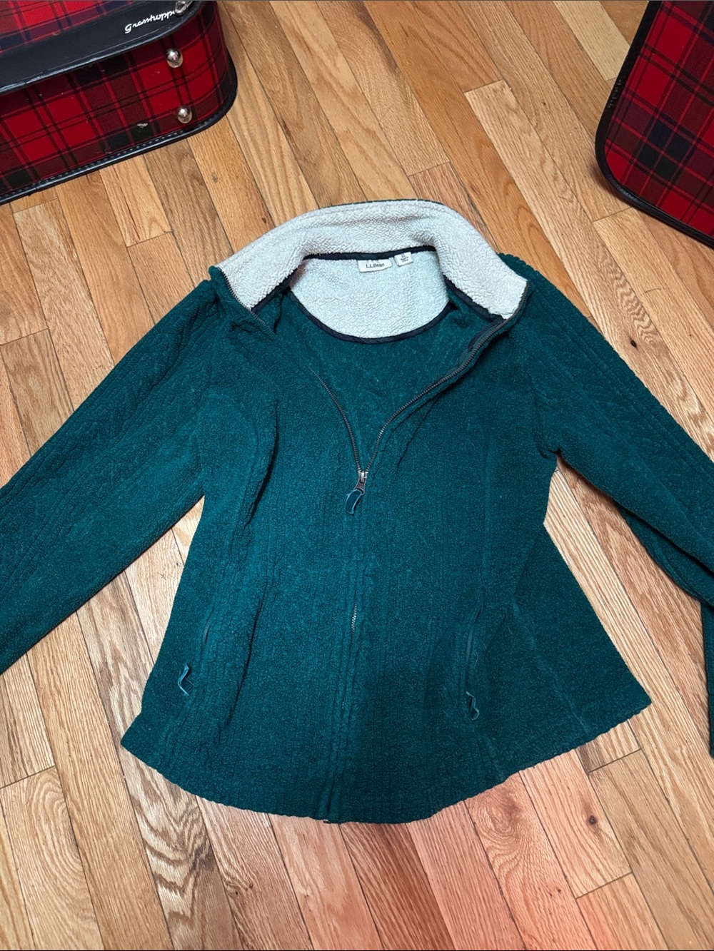 L.L. Bean Teal Green Sherpa-Lined Women's Zip Sweater